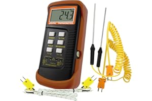 GAIN EXPRESS Tipo K Termoeléctrico Termómetro con 4 Sondas (Cableado y Acero Inoxidable) Doble Canal Alto Temperatura Kelvin Escala Metro Indicador