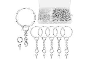 CHMEJIA Schlüsselring mit Kette 450 Stück Schlüsselanhänger Ring Set (150 Schlüssel Ringe Kette+150 offene Binderinge+150Schrauböse Pins) Schlüsselringe 25mm für Schlüssel Handwerk DIY Schmuckherstellung