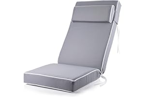 Alfresia Recliner Replacement Cushion – Garden Recliner Chair Cushion, Luxury Style, Matching Headrest Included, Thick Luxury Foam Filling, Use Outdoor Chairs, Choice of Colours (Grey)