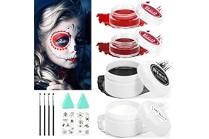 MUXIWOM Maquillage Halloween pour Visage, Halloween Maquillage pour Adulte Enfant, Peinture Visage Corporelle Noir Blanc Rouge Makeup, Kit Maquillage Halloween pour Joker Clown Zombie Carnaval