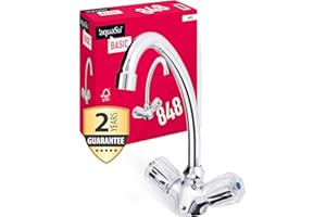 'aquaSu® Zweigriffarmatur Standard Plus für Waschtisch oder Spüle, Wasserhahn Bad oder Küche, Waschtischarmatur, Armatur für Badezimmer, Zweigriffmischer Waschbecken, Waschbeckenarmatur Gäste-WC