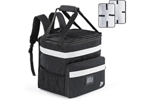 GNEGNI LIFE Food Delivery Backpack 37L Insulated Pizza Carrier Bag with Reflective Stripes Expandable Functionality Food Delivery Bag for Takeaway Cold and Hot Food, Pizza, Restaurant, Uber Eats Black