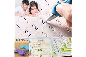 SHNMN Sank Magic Practice Copybook, (4 BOOK +1 PEN + 10 REFILL) Number Tracing Book for Preschoolers with Pen, Magic calligraphy books for kids Reusable Writing Tool