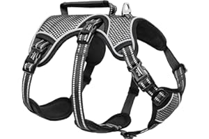 HEELE Harnais Chien, Harnais Anti-Fugue, Libération Rapide au Cou, Gilet Réfléchissant sans-Traction avec Poignée Durable, pour L'Entraînement à L'Extérieur, Harnais pour Grand Chien Actif, Noir, L