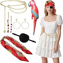 10 Pz Accessori Costume Da Pirata Per Donna: Bandana, Cintura, Gioielli E Benda Per Halloween