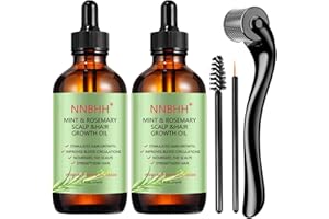 NNBHH Menthe poivrée Huile essentielle de Romarin et Derma Roller 0.5mm pour la croissance des cheveux, les soins de la peau, la croissance des sourcils et des cils pour