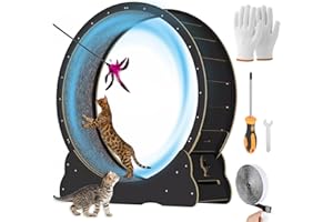 MIWOOYY Ruota per Gatti Grandi per Correre 100cm, Tapis Roulant per Gatti in Legno Massello Nero per Interno, Ruota per Esercizi di Sicurezza per Gatti con Serratura & Design del Gap Ridotto al Minimo