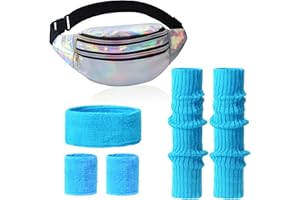 Clundoo Accessori Abbigliamento Donna Anni '80, Set di Accessori per Costume da Donna Anni '80, Costume anno 80 Accessori con Fascia per Capelli, Polsini, Scaldapiedi, Marsupio