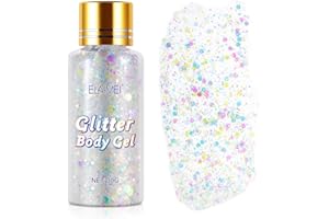 KURCHUGO Body Glitter Gel White, Holographic Mermaid Sequins Glitter for Body, Face, Eye, Hair, Lip, Nail, Concerts, Party, Festival, Makeup, DIY Art, Long Lasting Waterproof
