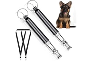 panemy Sifflet Chien Rappel, 2 Pièces Sifflet Ultrason Chien, Sifflet Ultrason Chien Anti Aboiement, Sifflet Ultrasonique Réglable, avec Cordon (Noire)