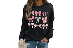 WIEIYM Women Sweatshirt Christmas Jumper Bow Print Pullover Crewneck Basic Loose Sportswear Tops Graphic Print Jumpers for Spring Autumn Winter S-XXL