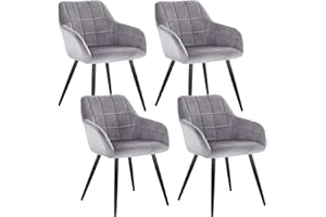 ‎WOLTU WOLTU 4 x Esszimmerstühle 4er Set Esszimmerstuhl Küchenstuhl Polsterstuhl Design Stuhl mit Armlehnen, mit Sitzfläche aus Samt, Gestell aus Metall, Grau, BH93gr-4