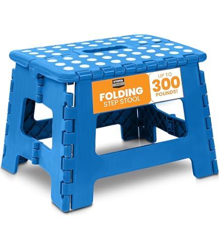 Beldray Tabouret Pliant Bleu/Gris - Petit Marchepied Portable Avec Poignée, Léger Et Robuste Jusqu'à 150kg, Idéal Bricolage Et Nettoyage