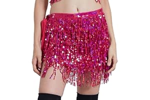 YUHYTOP Damen Rock Pailletten Quasten Rock Bauchtanz Kostüm Bauchtanz Mini Rock für Damen Fransenrock Rock für Hüftschal Club Kostüm Festival Outfit Wrap Fransen Röcke für Frauen und Mädchen