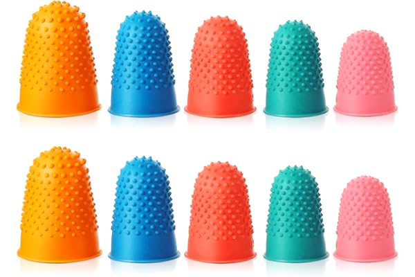 10 Doigtiers en Caoutchouc Coussins de Doigts en Silicone Protecteur de Doigts réutilisable Épais avec Boîte pour Comptage Assemblage d'Argent Écriture Tâche de Tri en 5 Tailles et Couleurs