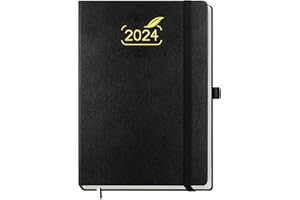 BEZEND 2024 Diary A5 Week to View Hardback [Black] Vertical Weekly Planner with Pen Holder & Storage Pocket | Appointment Diary 2024 with FSC Certified 100 gsm Paper
