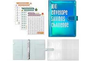 SALPPLEA 100 Umschläge Saving Challenge, Umschlag Challenge Binder, Sparbuch mit Geldumschlägen, Saving Challenge Binder (bunt-blau)