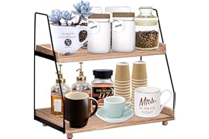 Zoutpy Organizer per caffè e tè, in legno a 2 animali, organizer, piani di lavoro, portaspezie per cucina, piano di lavoro per bagno, stand per caffè e ufficio