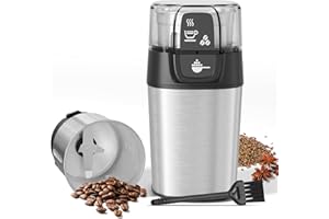 QEXREED Elektrische Kaffeemühle 200 W, elektrische Kaffeemühle mit abnehmbaren Behältern aus Edelstahl, 70 g Kapazität, für Kaffeebohnen, Gewürze, Getreide, Pfeffer, Nüsse