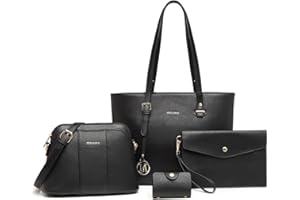 Miss Lulu Sac Fourre-Tout Femme en Cuir Synthétique,Sac à Épaule avec Pochette Amovible,Sac à Main Bandoulière Uni pour Travail Lycée Voyages et Shopping