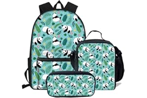 chaqlin Sac à dos élégant pour enfants, sac à dos d'école, sac à dos de voyage pour filles, adolescentes, enfants, animaux, sacs à déjeuner, sacs à crayons, 3 pièces Multicolore Panda-green taille uni