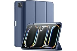 Maledan pour Coque iPad Pro 11 Pouces 2024 (M4 5ème Génération) avec Porte-Stylet, Housse iPad Pro Case Protective TPU Souple Supporte Apple Pencil Pro/USB-C, Réveil/Veille Automatique, Gris Bleu