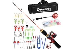 Doorslay Ice Fishing Rod Reel Combo Complete Kit with Ice Skimmer and Carry Bag Lures Hooks Swivels Accessories for Men Women