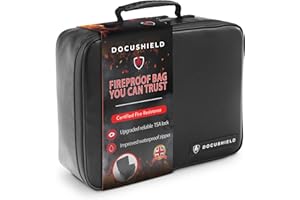 DocuShield Fireproof Document Box | Water Resistant & Fireproof Document Bag | Lightweight & Portable Box with Dividers & Pockets for File Storage | UK Brand | Fibreglass Fabric | TSA Lock (Original)