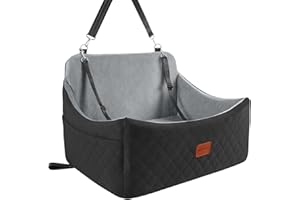 Wooaidagg Dog Car Seat for Large Size Dog,Super Soft Car Dog Bed Filling in Memory Foam and 3 Adjustable Straps,Washable Car Seat for Dogs with Safety Belt Loops and Storage Pocket(Black/Grey,Large)