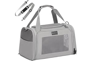 Petsfit Transportín Perro Plegable, Transportin Perro Pequeño, con Tirantes Ajustables, Transportin Gato Bolsa Transporte Perro Mochila Transpirable Acolchado Suave para Coche y Tren, S/Gris