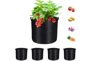 XXXFLOWER 5 Pack 10 Gallon Grow Bags for Vegetables, Non-Woven Fabric Potato Grow Bags Pots with Handles for Vegetables, Potatos, Tomatoes, Strawberry, Flowers and Fruits, Black