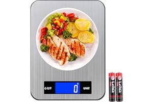 YYQ Bilancia da Cucina Elettronica Digitale 20Kg/1g Alta Precisione Acciaio Inossidabile + Vetro Temperato, Funzione Tara, Display LCD Retroilluminato (2 Batteries Incluse)