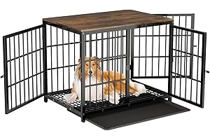 BingoPaw Dog Cage Furniture Dog Box Flat: 3 Doors, Modern Indoor Dog Cage for Small/Medium Dogs up to 55 kg, Side Table, Dog Cage for Home, L 91.5 x 63.5 x 74.5 cm, Black
