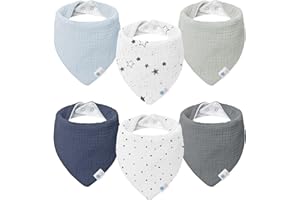 lulumoon Babero para Bebé, Muselina para Bebé,100% Algodón Transpirable pañuelo triangular para Niños y Niñas 6 Unidades