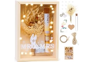 FTUREERA Geldgeschenk zur Hochzeit, Geschenk Hochzeit Geld Mr & Mrs, Kreative Hochzeitsgeschenke für Brautpaar Geld Geschenkbox mit Trockenblumen, Reagenzglas, Lichterketten und Holzbox