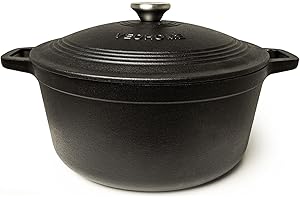 Cocotte Fonte Émaillée VeoHome 6L, Faitout Ultra Résistant,Marmite Compatible Induction/Gaz/Four, Cuisson Homogène, Saveurs Authentiques, Couvercle Relief (Noir mat, Ronde 6 Litres (28 cm))