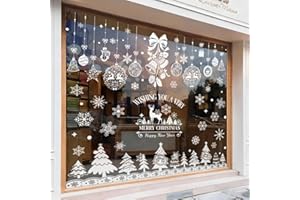 Caiery 300 PZ Vetrofanie Renna Fiocchi di Neve per Natale, Fiocco di Neve Stickers da Vetro Finestra Vetrina Natale Decorazione,- Fantastiche Adesivi Statici in PVC