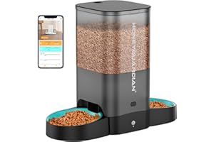 HoneyGuaridan Automatic Cat Feeder, 2.4G WiFi Smart Pet Feeder with APP Control for Remote Feeding, 5L Timed Cat Food Dispenser Programmable 1-6 Meals, for 2 Cats & Dogs (with Slow Feeder Bowls)