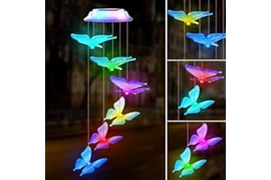 NINONLY Campanelli Eolici Solare, Cambia Colore LED Solare Campane a Vento per Esterno, Impermeabile Campanelli Eolici Farfalla Decorazioni Giardino per Patio Casa Regalo Donna