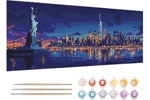 Reofrey Dipingere con i numeri, misura XXL, New York City, kit per pittura a olio, dipinta a mano, tela 30 x 80 cm, con pennello e vernice acrilica (senza cornice), dipingere con i numeri, per