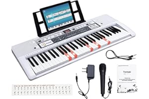 Funtaki Tragbares 61-Keys Digitales Klavier, elektronisches Klavier mit beleuchteten Tasten und Musikständer, Mini-Keyboard für Kinder und Erwachsene, digitale Tastaturen Weiß