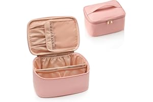 RELAVEL Make-up-Tasche, Tragbare Kosmetische Tasche, Reise-Make-up-Fall-Organisator der großen Kapazität, Schwarz für Frauen-Toilettentasche für Mädchen, die mit Griff und Teiler Reisen (rosa)