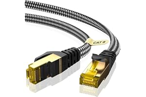 ARISKEEN Cat 8 Cable Ethernet 3metros, Cat8 Cable Trenzado Plano de Alta Velocidad(40Gbps 2000Mhz/s) Gigabit Rj45 STP Red de Internet Blindada Cable de Conexión Lan para,Módem,Enrutador,Computadora,PC