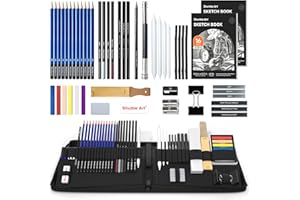 Shuttle Art Sketching Pencils and Drawing Set, 52 Pack Sketch Pad and Pencil Set in Sturdy Zipper Case with Charcoal Pencil and Sketch Books, Professional Drawing Set for Artists, Adults