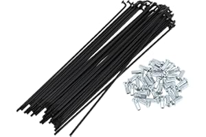 A ABSOPRO 36 Piezas Radios de Bicicleta 12G con 36 Pezones para Radios de Rueda de Bicicleta de Montaña MTB de Acero al Carbono Negro