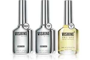 Vishine 16 ml Gel Top Coat Base Coat avec Huile Cuticules Set, 3 Pcs Vernis Gel Huile Hydratante et Régénérante pour les Cuticules Kit No Wipe Base Gloss Top Coat & Cuticle Oil
