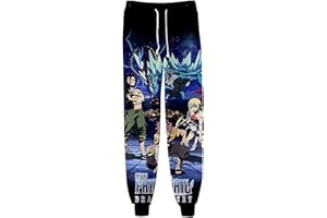 XSLGOGO Unisexe Anime Fairy Tail Pantalons Fullbuster Gray Pantalons de survêtement Dragneel Natsu Graphiques Taille élastique Sarouel avec Cordon de Serrage
