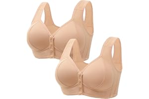 Guhmomh Seamless BH Damen ohne Bügel 2er Pack Push up BH mit Vorderverschluss Lifting Anti-Sagging Klassische Bras Weich Bequemer Schlaf Bustier Breite Träger Atmungsaktiv Tshirt Bralette für Alltag