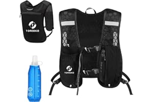 TOREOKO Gilet d’Hydratation Running Homme Femme – Gilet de Course Léger et Respirant avec Sangles Réglables, 6 Poches, Flasque Souple 500 ml, Éléments Réfléchissants – Idéal Trail, Marathon, Entraînement