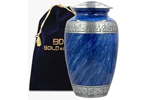 BOLD & DIVINE Blue Floral Cremation Urn for Adult Ashes - Mom & Dad - Large Memorial Urn